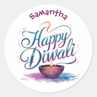 Happy Diwali customisable white  Runder Aufkleber