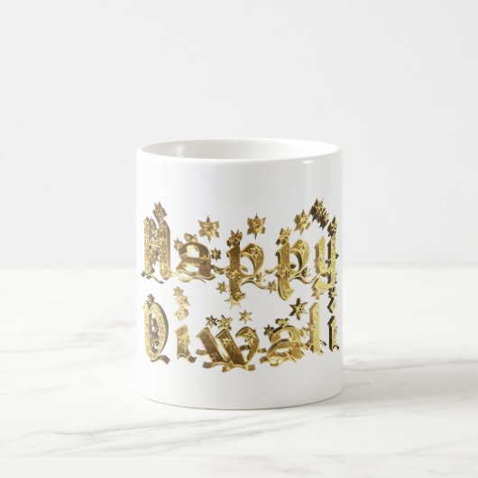 Happy Diwali Decorative Stars Typografie Gold Kaffeetasse (Mittel)