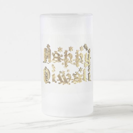 Happy Diwali Decorative Stars Typografie Gold Mattglas Bierglas (Mittel)