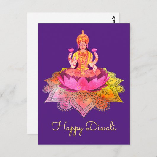 Happy Diwali - Deepalavi Lakshmi Goddess 4 Postkarte (Vorne/Hinten)