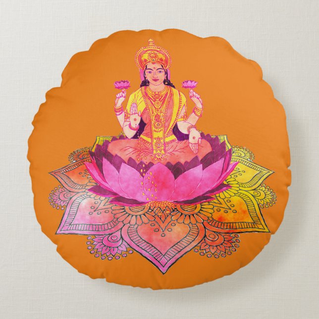 Happy Diwali - Deepalavi Lakshmi Goddess 4 Rundes Kissen (Vorderseite)