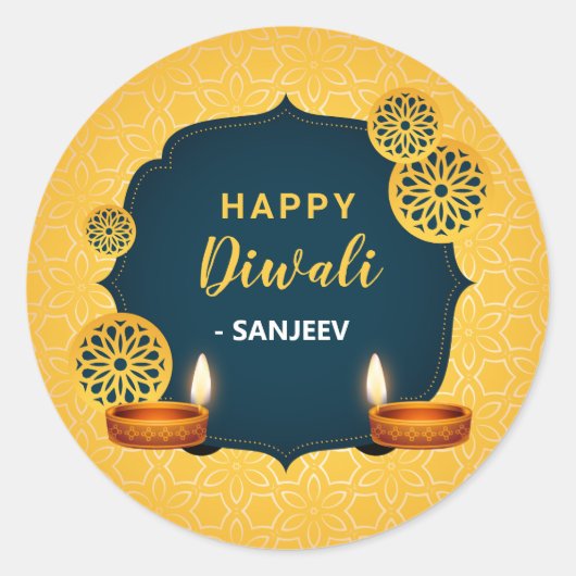 Happy Diwali / Deepavali Stickers - Indisches Gold (Vorderseite)