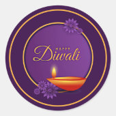 Happy Diwali Diya Candle Lila Gold Paper Runder Aufkleber (Vorderseite)