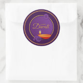 Happy Diwali Diya Candle Lila Gold Paper Runder Aufkleber (Tasche)
