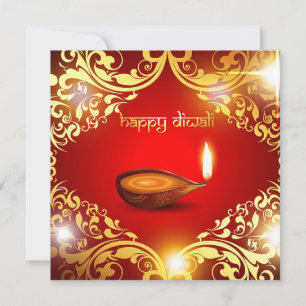 Happy Diwali Diya Festival of Light Gold Red Feiertagskarte