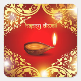 Happy Diwali Diya Festival of Light Gold Red Quadratischer Aufkleber