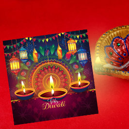Happy Diwali Diya Mandala Festival Moon and Stars Feiertagskarte