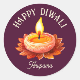 Happy Diwali Elegant Diya Lamp individuell anpassb Runder Aufkleber