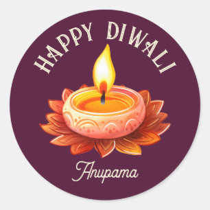 Happy Diwali Elegant Diya Lamp individuell anpassb Runder Aufkleber