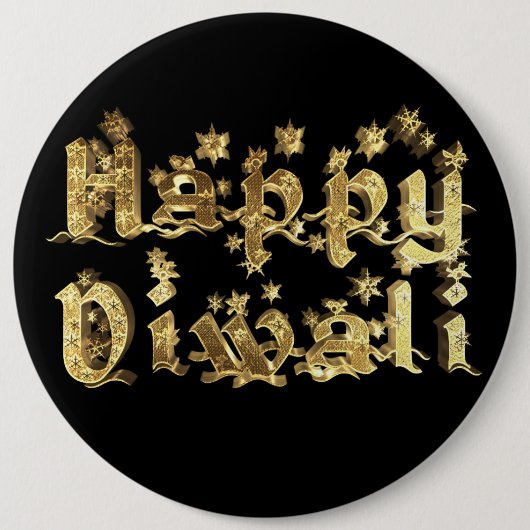 Happy Diwali Elegante Black Gold Star Typografie Button (Vorderseite)