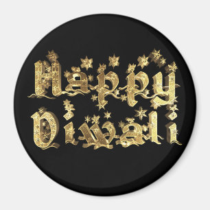 Happy Diwali Elegante Black Gold Star Typografie Magnet