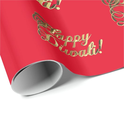 Happy Diwali Elegante Imitate Gold Typografie Rot Geschenkpapier (Rolleneckpunkt)