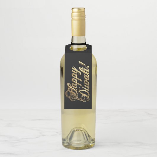 Happy Diwali Elegante Typografie Black Gold Flaschenanhänger (Auf Flasche)
