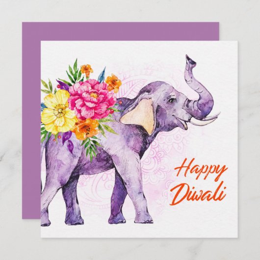 Happy Diwali (Elephant with Colorful Flowers) (Vorne/Hinten)
