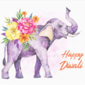 Happy Diwali (Elephant with Colorful Flowers) Aufkleber (Vorderseite)