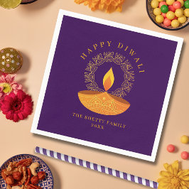 Happy Diwali Festival of Lights Diya Lila Serviette