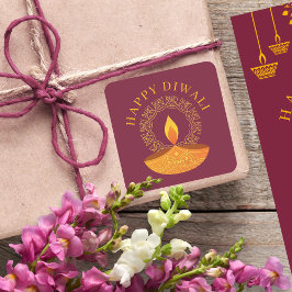 Happy Diwali Festival of Lights Diya Quadratischer Aufkleber