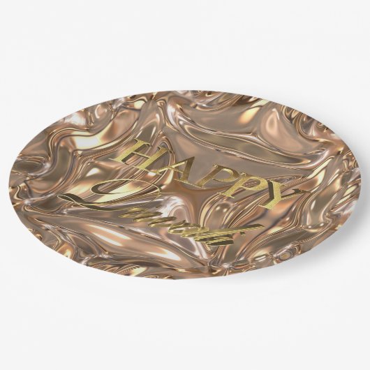 Happy Diwali Festival of Lights Gold Typografie Pappteller (Schrägansicht)