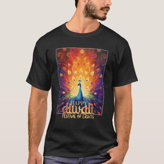Happy Diwali Festival of Lights Vibrant Peacock De T-Shirt (Vorderseite)