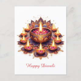 Happy Diwali Floral Diya Rangoli Festival des Lich Feiertagspostkarte