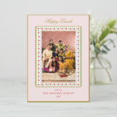 Happy Diwali Foto Rosa Blumengrüße Feiertagskarte (Stehend Vorderseite)