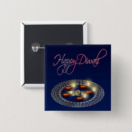 Happy Diwali Ganesha Rangoli - Button (Vorne & Hinten)