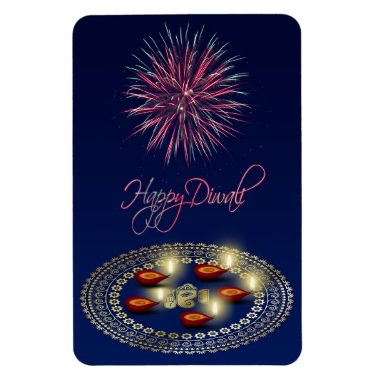 Happy Diwali Ganesha Rangoli - Flexibles Magnet (Vertikal)