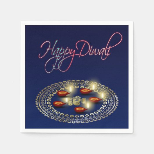 Happy Diwali Ganesha Rangoli - Paper Napkin Serviette (Vorderseite)