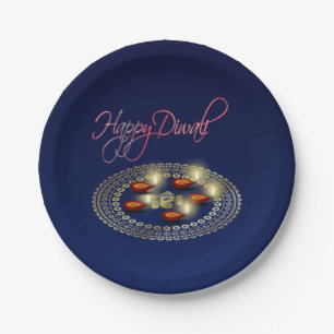 Happy Diwali Ganesha Rangoli - Papierplatte Pappteller