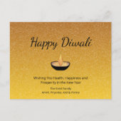 Happy Diwali Glitzer Gold Diya Flame Lamp Postkarte (Vorderseite)