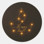 Happy Diwali Glows Diya Light Art Runder Aufkleber (Vorderseite)