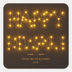 Happy Diwali Glows Warm String Lights Quadratischer Aufkleber