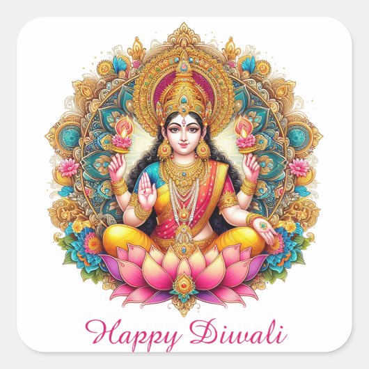 Happy Diwali Goddess Lakshmi Festival of Light Quadratischer Aufkleber (Vorderseite)