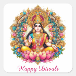 Happy Diwali Goddess Lakshmi Festival of Light Quadratischer Aufkleber