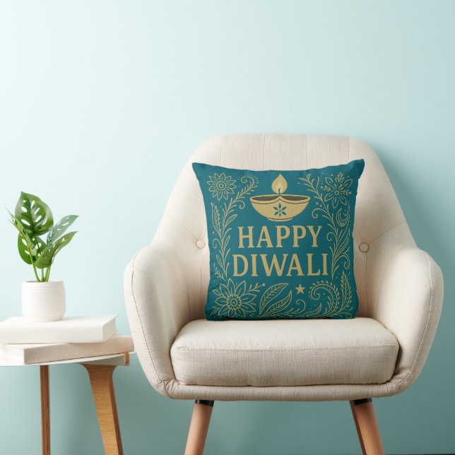 Happy Diwali Gold & Black Elegante Kissen (Stuhl )