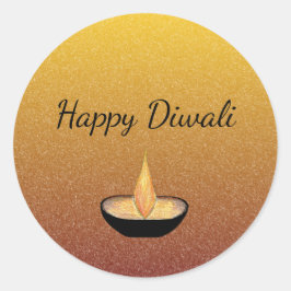 Happy Diwali Gold Glitzer Diya Flame Lamp Elegant Runder Aufkleber