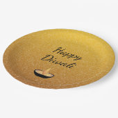 Happy Diwali Gold Glitzer Diya Lamp Flame Pappteller (Schrägansicht)