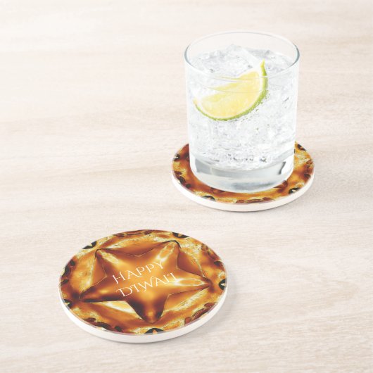 Happy Diwali Gruß Gold Kupfer Shiny Star Untersetzer (Seite)