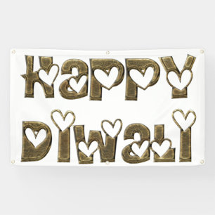 Happy Diwali Gruß Niedlich Hearts Typografie Banner