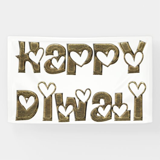 Happy Diwali Gruß Niedlich Hearts Typografie Banner (Horizontal)