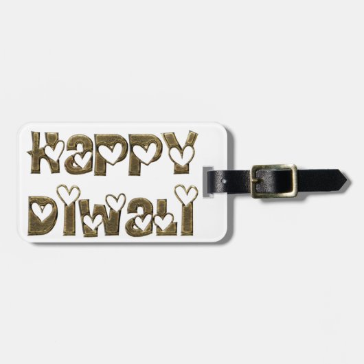 Happy Diwali Gruß Niedlich Hearts Typografie Gepäckanhänger (Vorderseite horizontal)