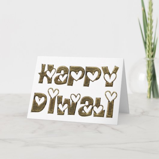 Happy Diwali Gruß Niedlich Hearts Typografie Karte (Vorderseite)