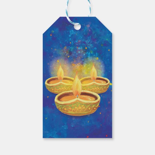 Happy Diwali handbemalt Leuchtkerzen Geschenkanhänger (Rückseite)