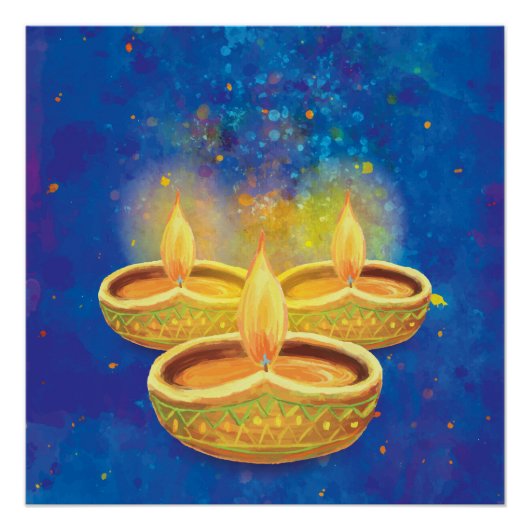 Happy Diwali handbemalt Leuchtkerzen Poster (Vorderseite)