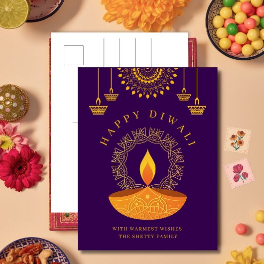 Happy Diwali Hindu Lila Highlight Feiertagspostkarte