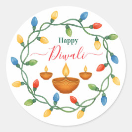 Happy Diwali Lights und Diyas Design Runder Aufkleber
