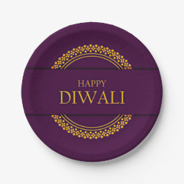 Happy Diwali Lila Gold Elegant 7" Pappteller