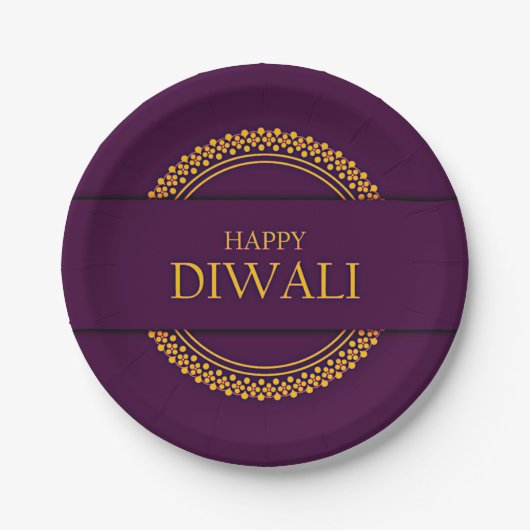 Happy Diwali Lila Gold Elegant 7" Pappteller (Vorderseite)