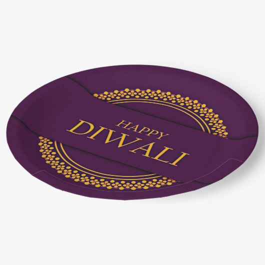 Happy Diwali Lila Gold Elegant 9" Pappteller (Schrägansicht)