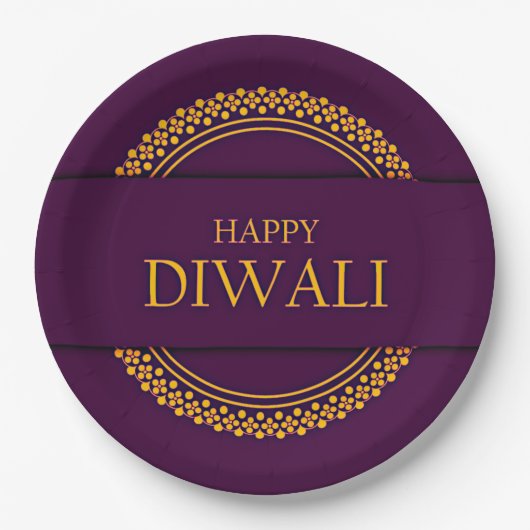Happy Diwali Lila Gold Elegant 9" Pappteller (Vorderseite)